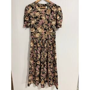 Vintage Y2K S.L Fashions Maxi Women's Medium Dress Floral AOP Bow Cottage Fairy